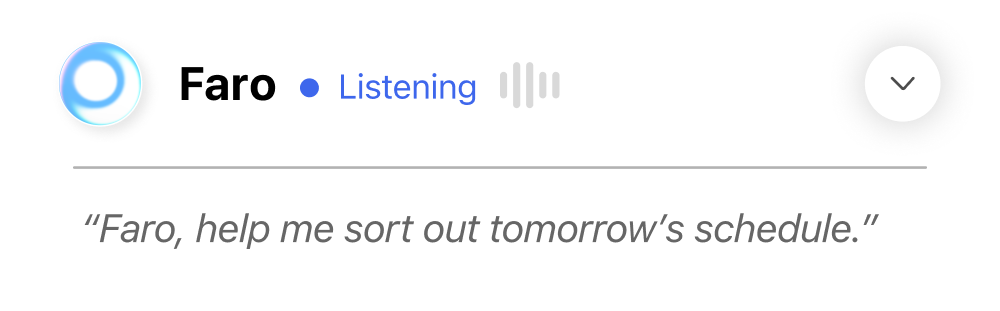 Faro listening card with a schedule sorting request.
